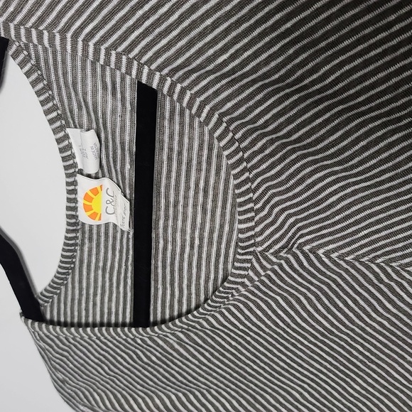 C & C CALIFORNIA Striped Gray and White 100% Linen Top Size Large - Picture 13 of 13